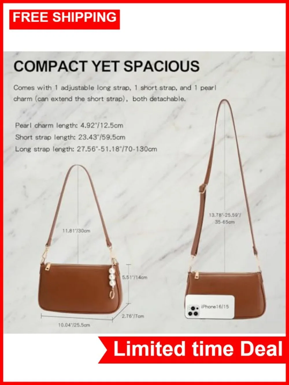 Vegan Leather Hobo Crossbody Purse with Pearl Chain Straps